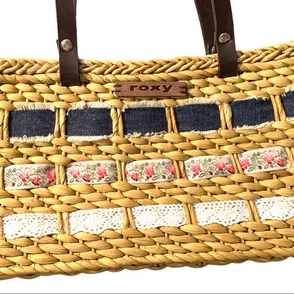Roxy Basket Weave Ribbon Fabric Embellished Hand Held Purse Bag - Picture 2 of 4